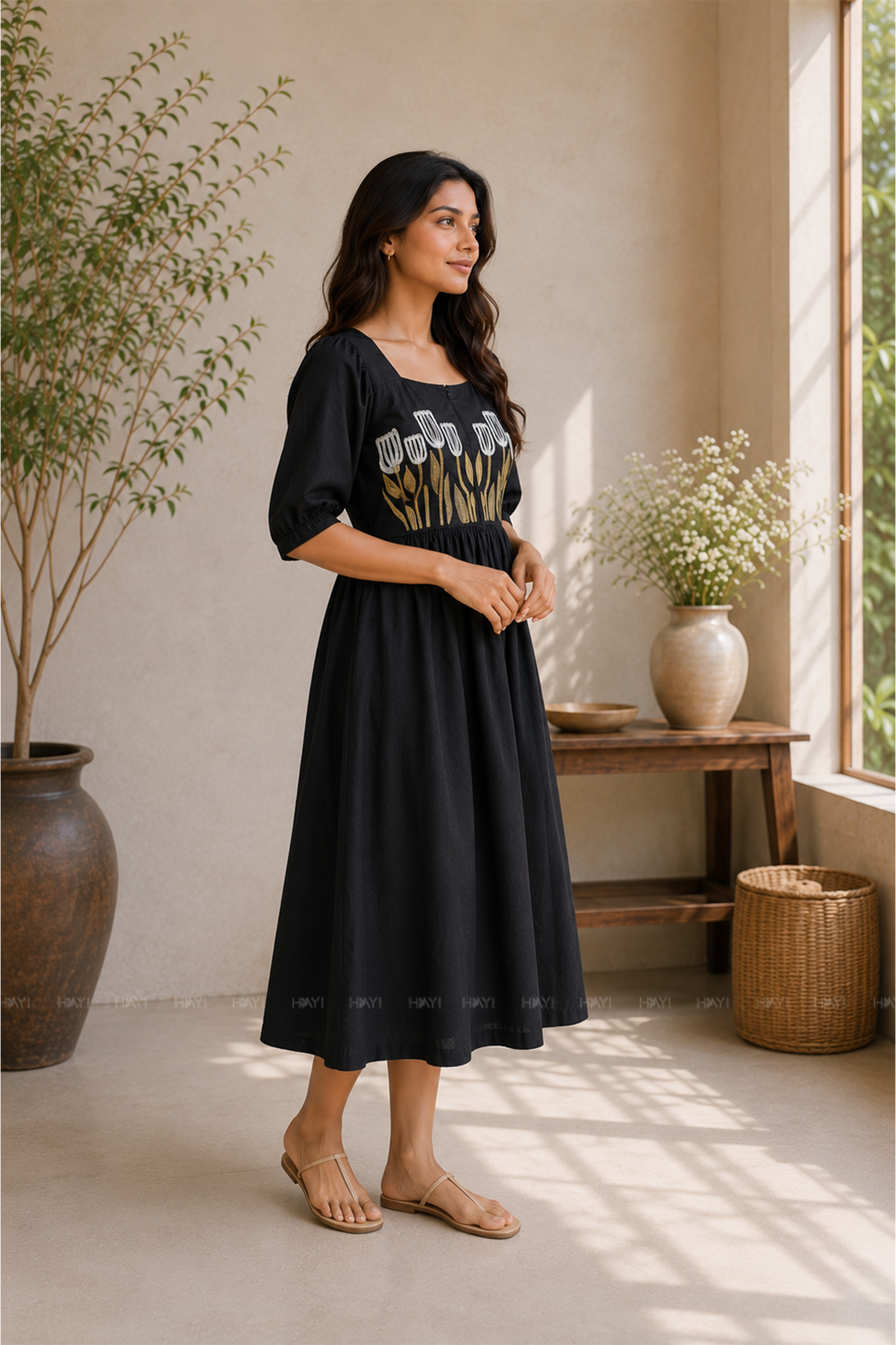Tulip Poppy Floral Embroidary Maternity and Feeding Dress