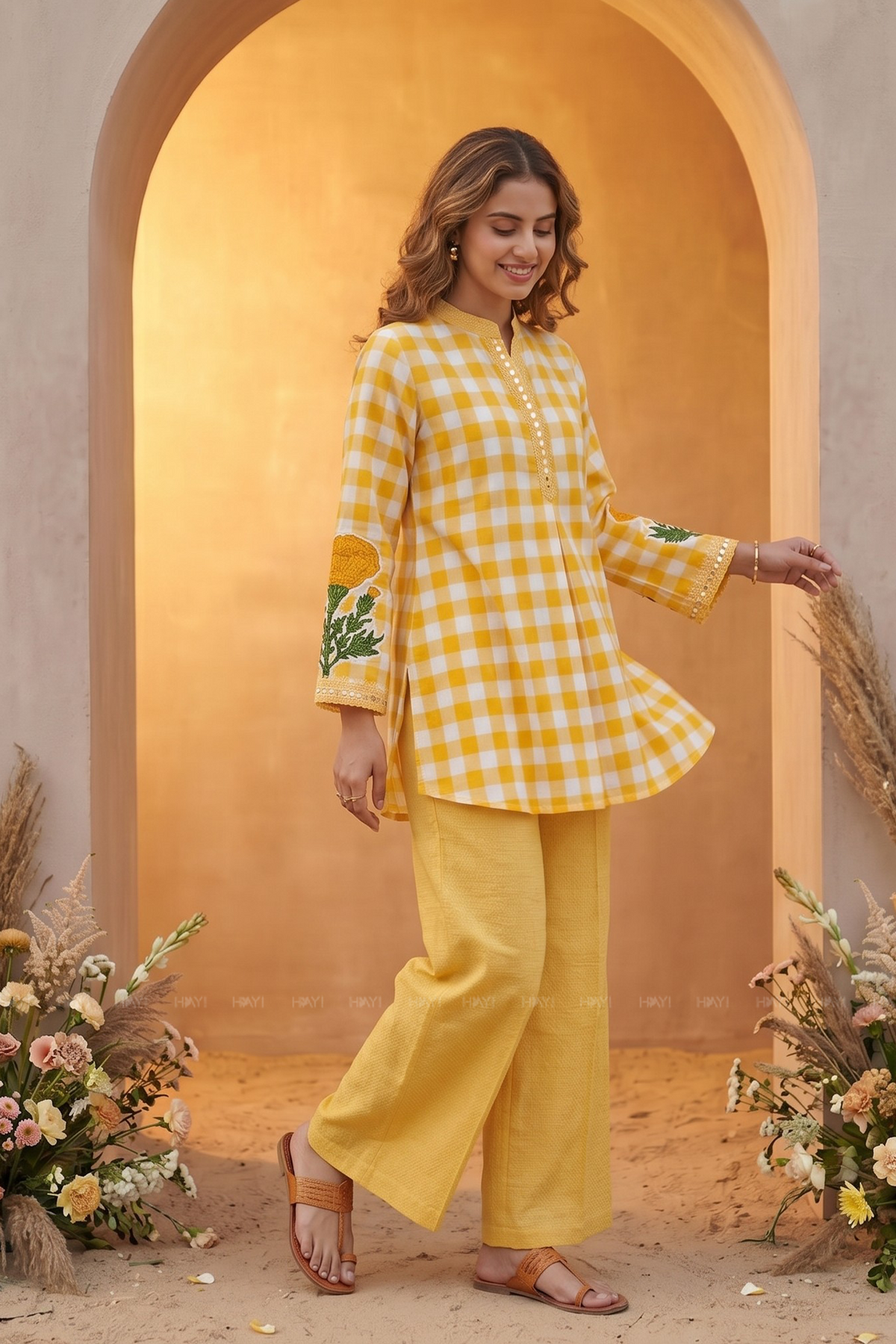 Sunshine Bloom Yellow Cotton Blend Printed Co-ords Set