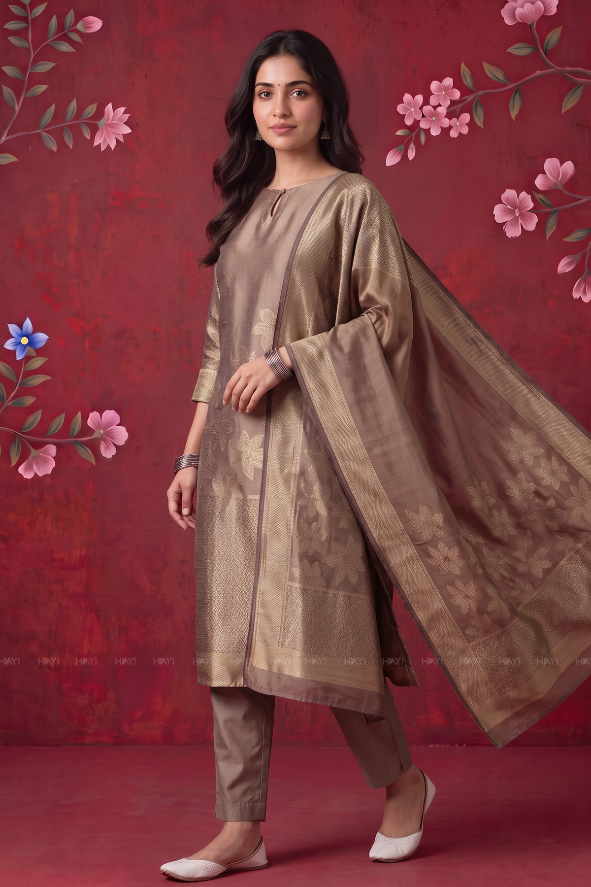 Serena Petals Silk Blend Jacquard 2-Piece Straight Kurta Set