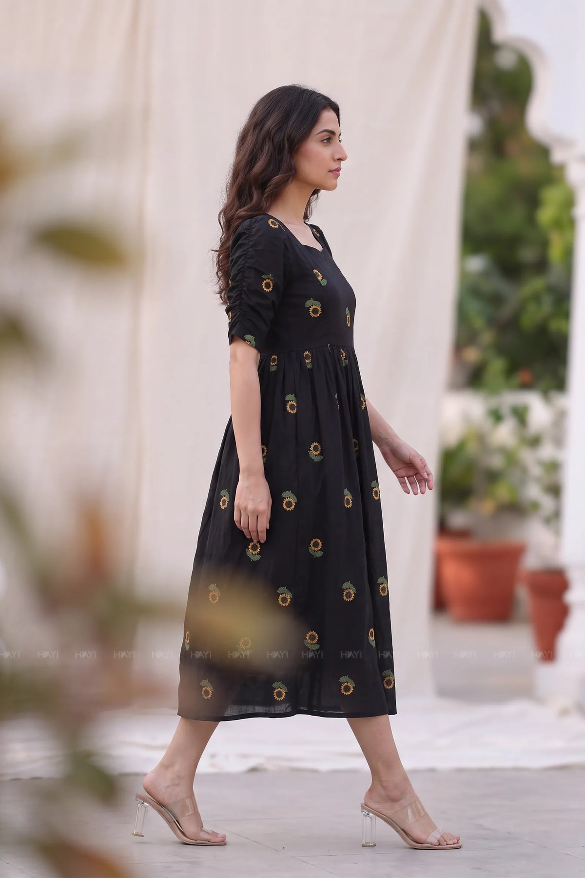 Daisy Dot Black Printed Maternity Maxi Dress with Side Zips