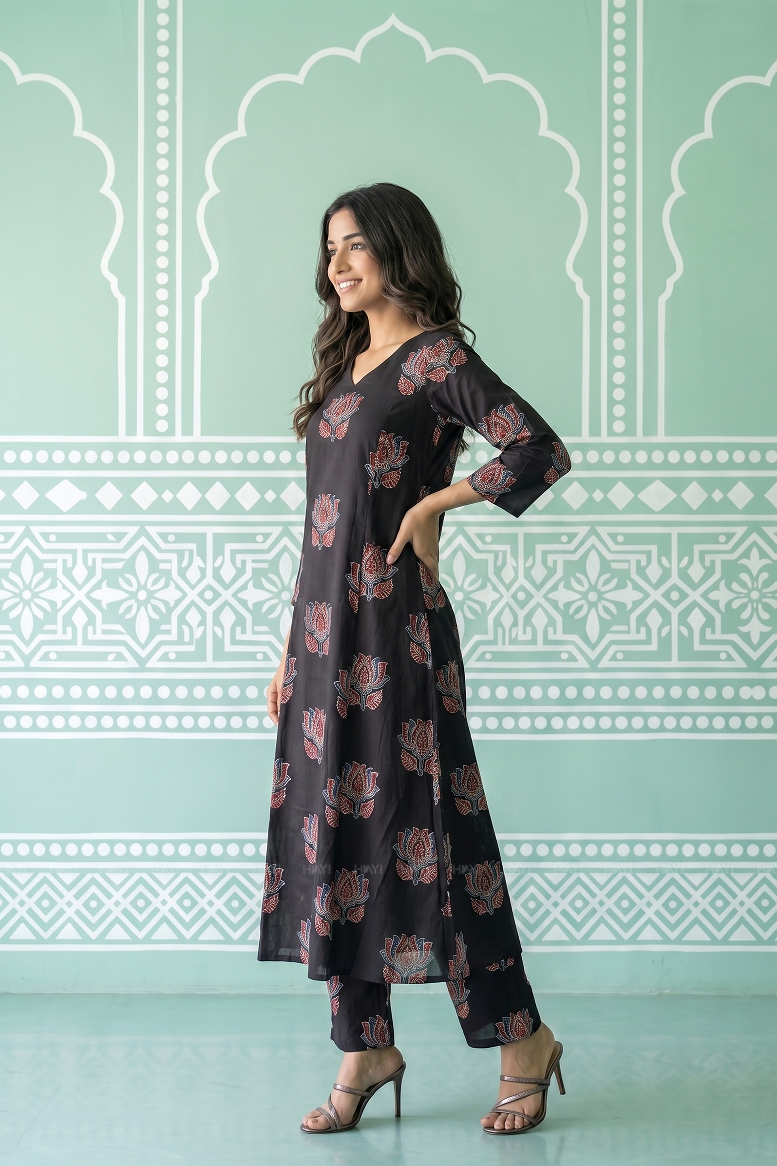 Ember Lotus Black Floral Printed Co-ord set