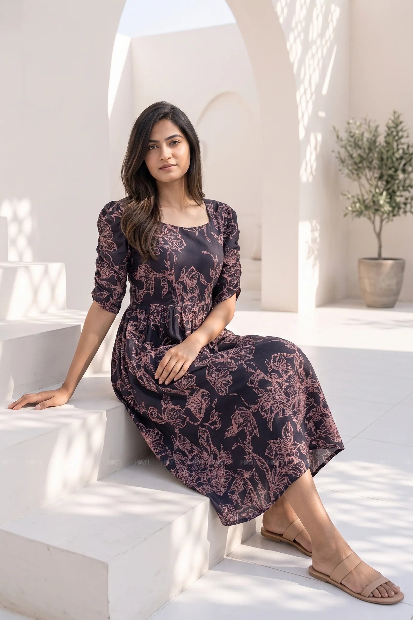 Cocoa Charm Brown Floral Printed Maternity & Feeding Maxi Dress