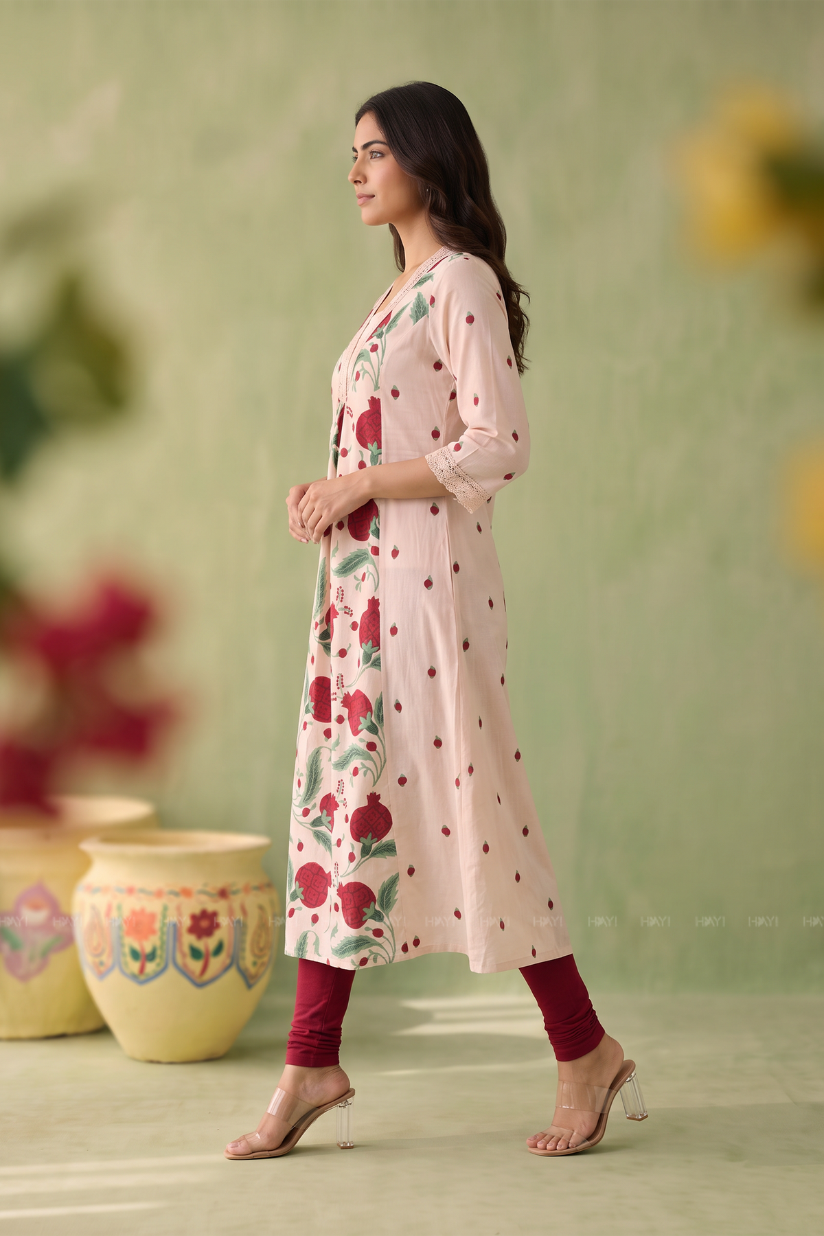 Floral Harmony Peach Viscose Printed A-Line Kurta