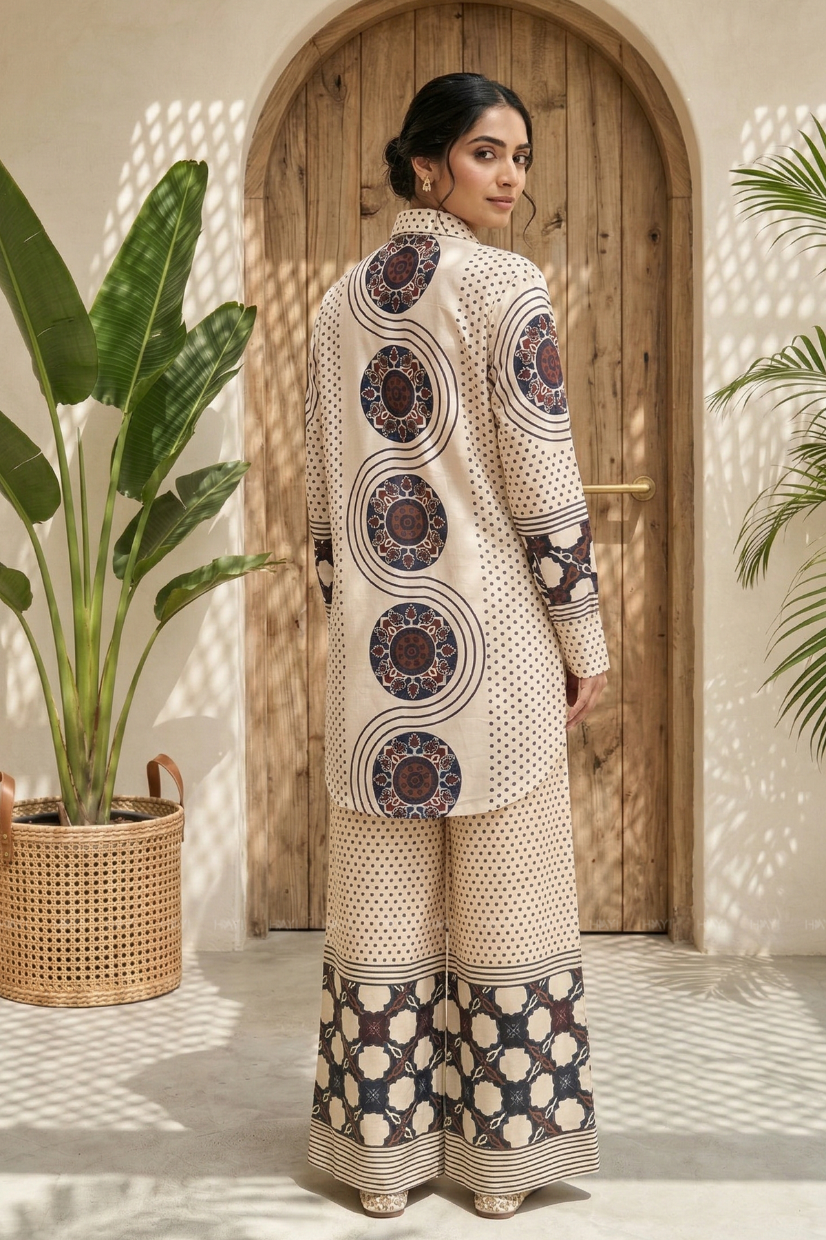 Desert Rhythm Beige Printed Cotton Co-ords Set