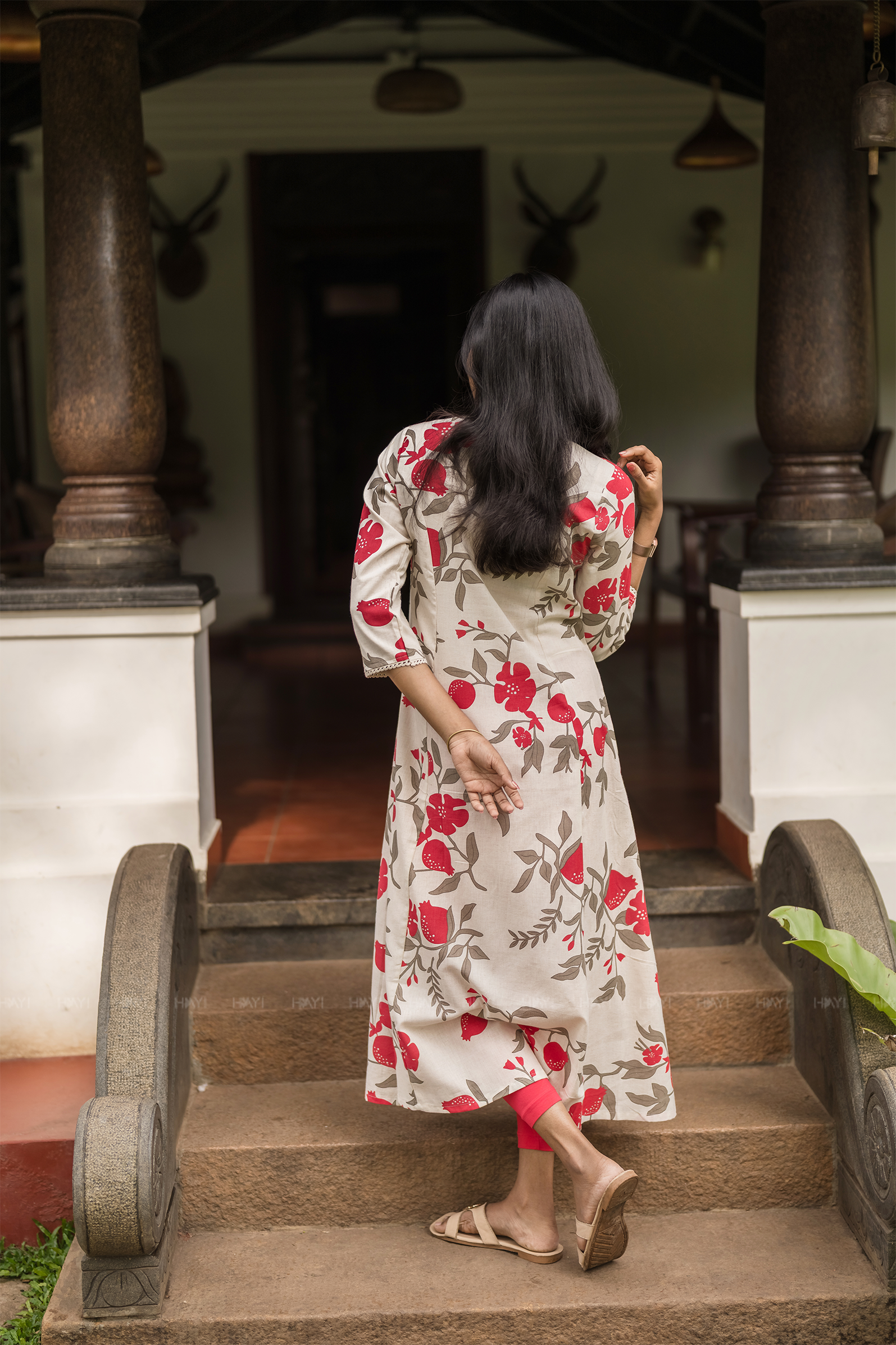 Quiet Blossom Linen Blend Viscose A-Line Dress