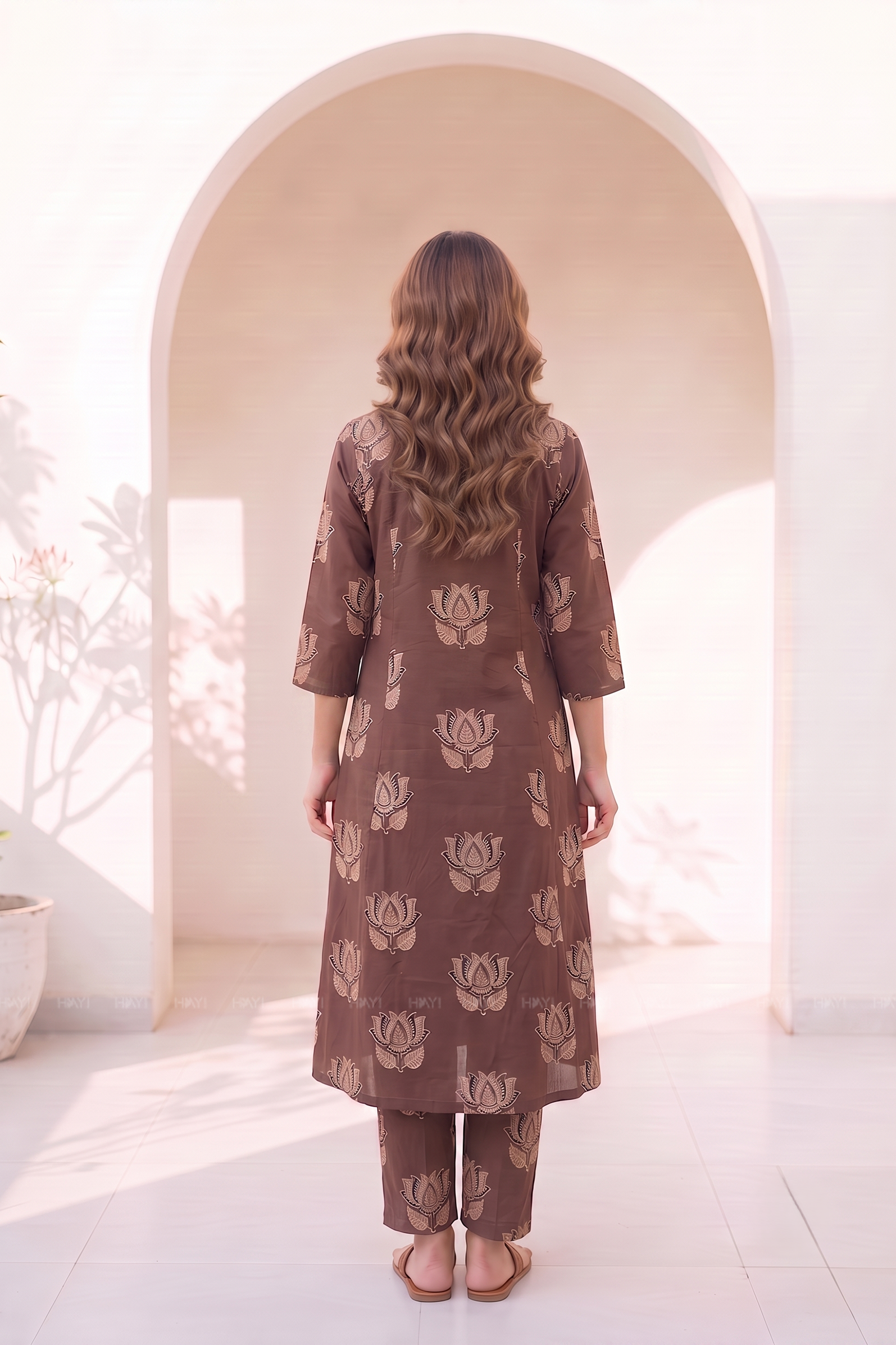 Rustic Lotus brown Printed Co-ord Set
