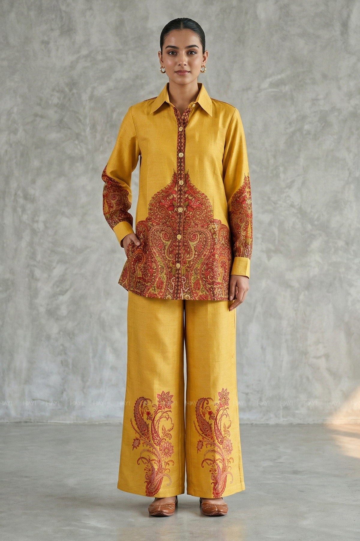 Amber Heritage Yellow Printed Cotton Co-ords Set