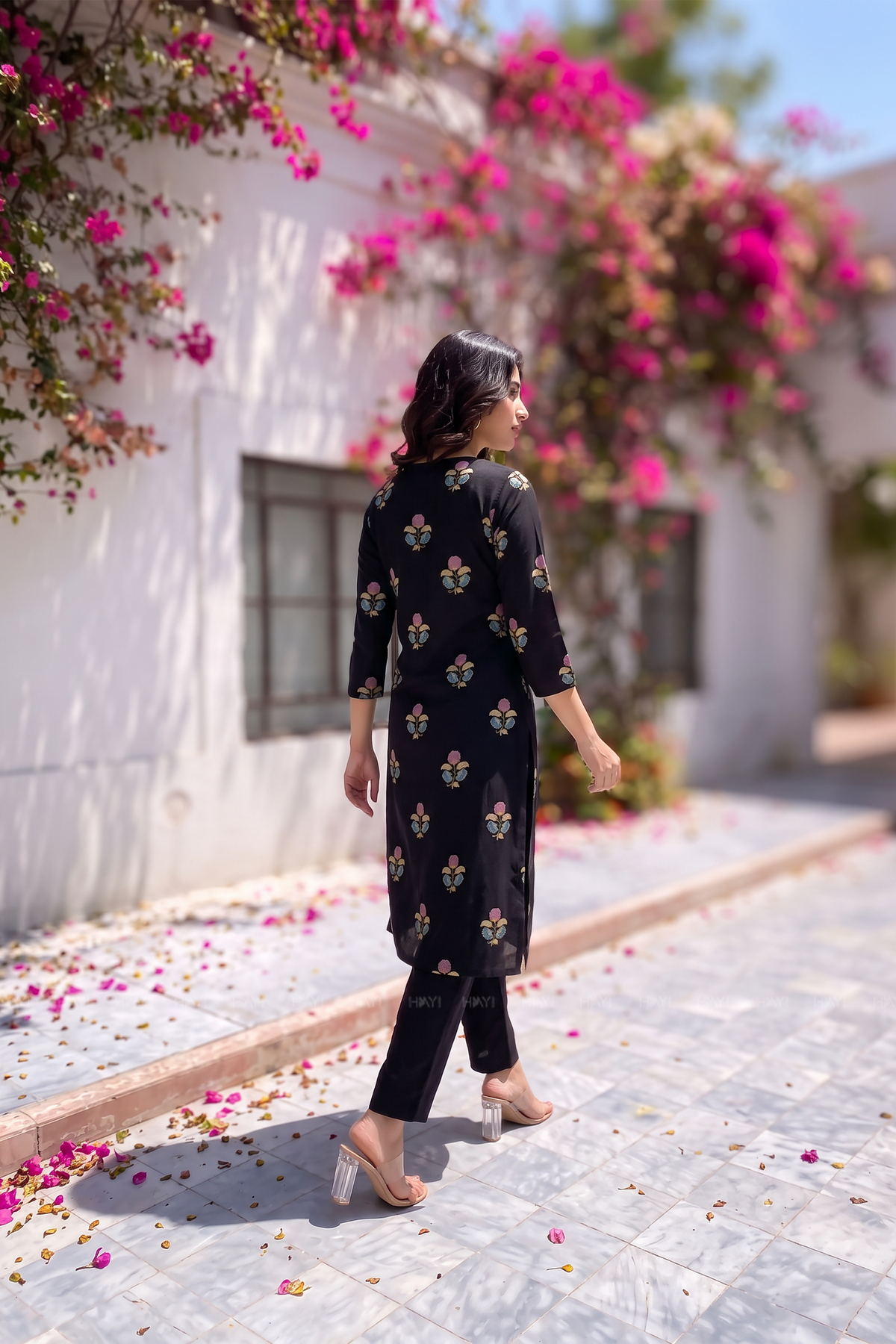 Floral Reverie Black Viscose Printed Kurta