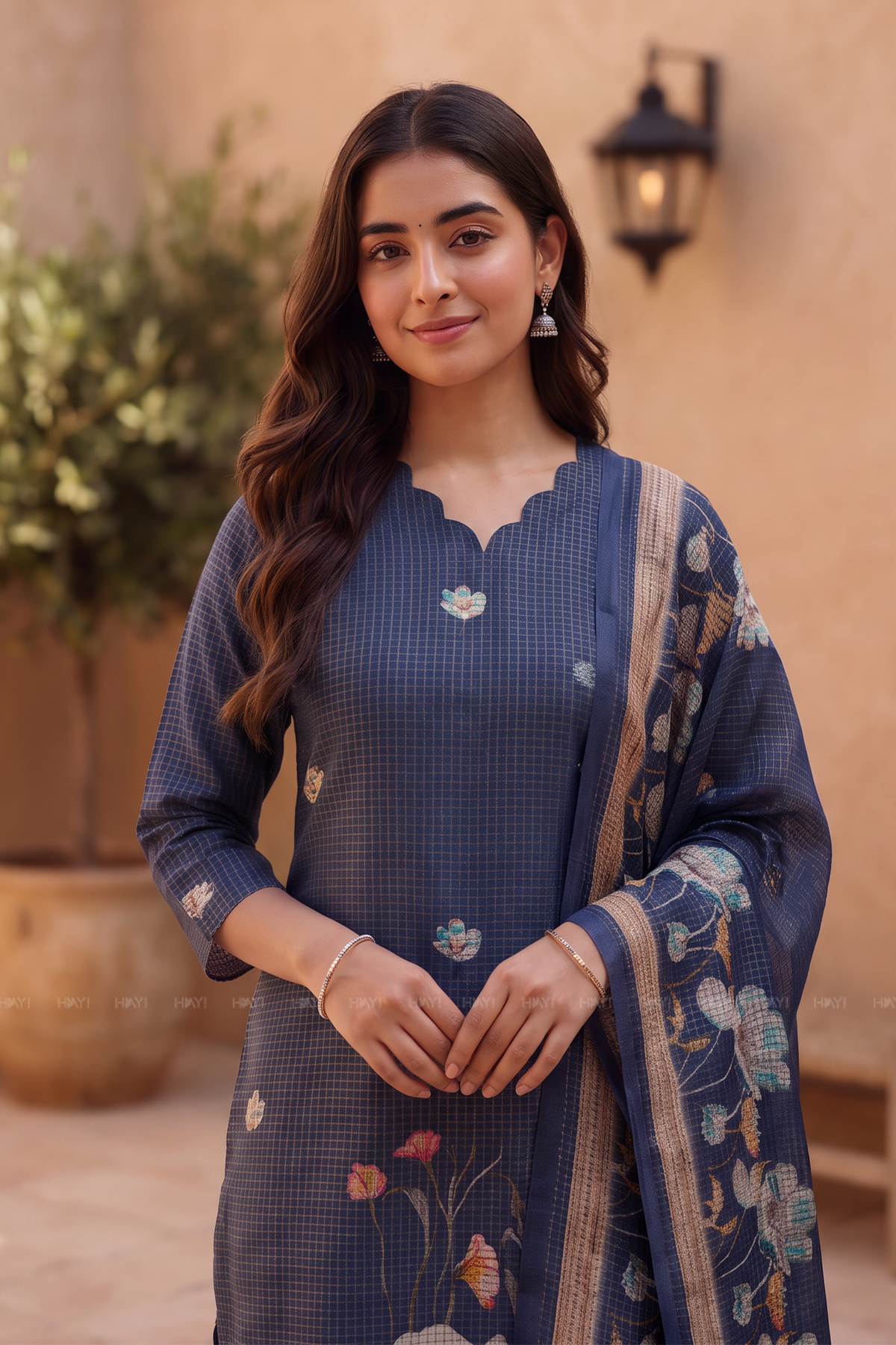 Navy Elegance Navy Silk Blend Printed 3-Piece Kurta Set