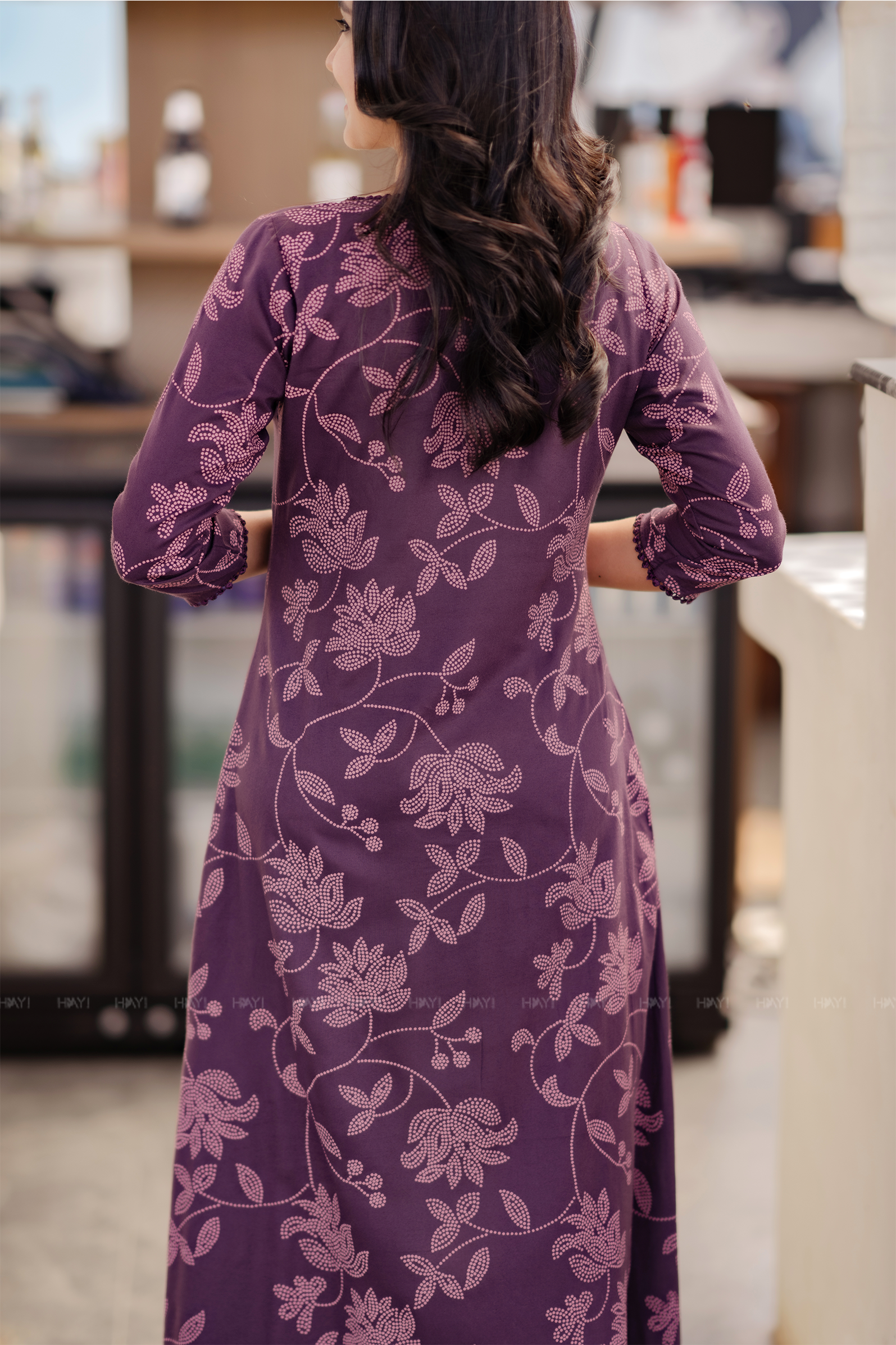Mystic Dot Petal Purple Viscose Printed A-Line Dress