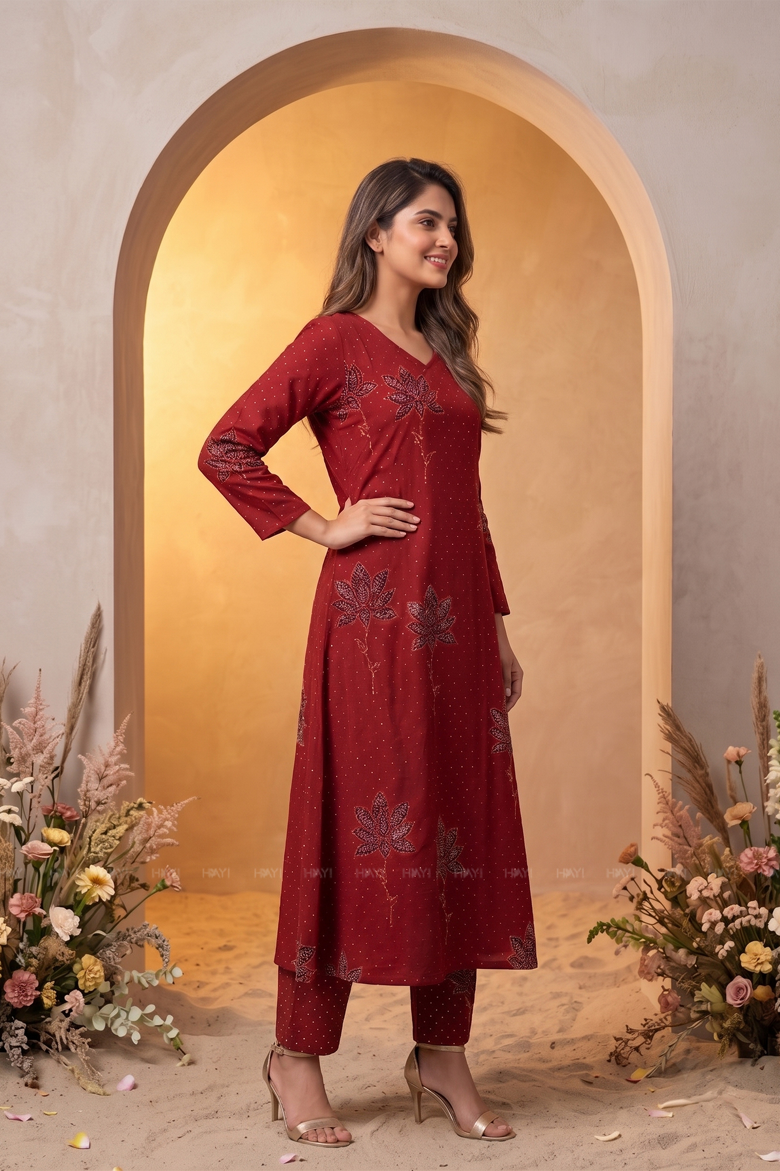 Saffron Petals Red Printed Co-ords