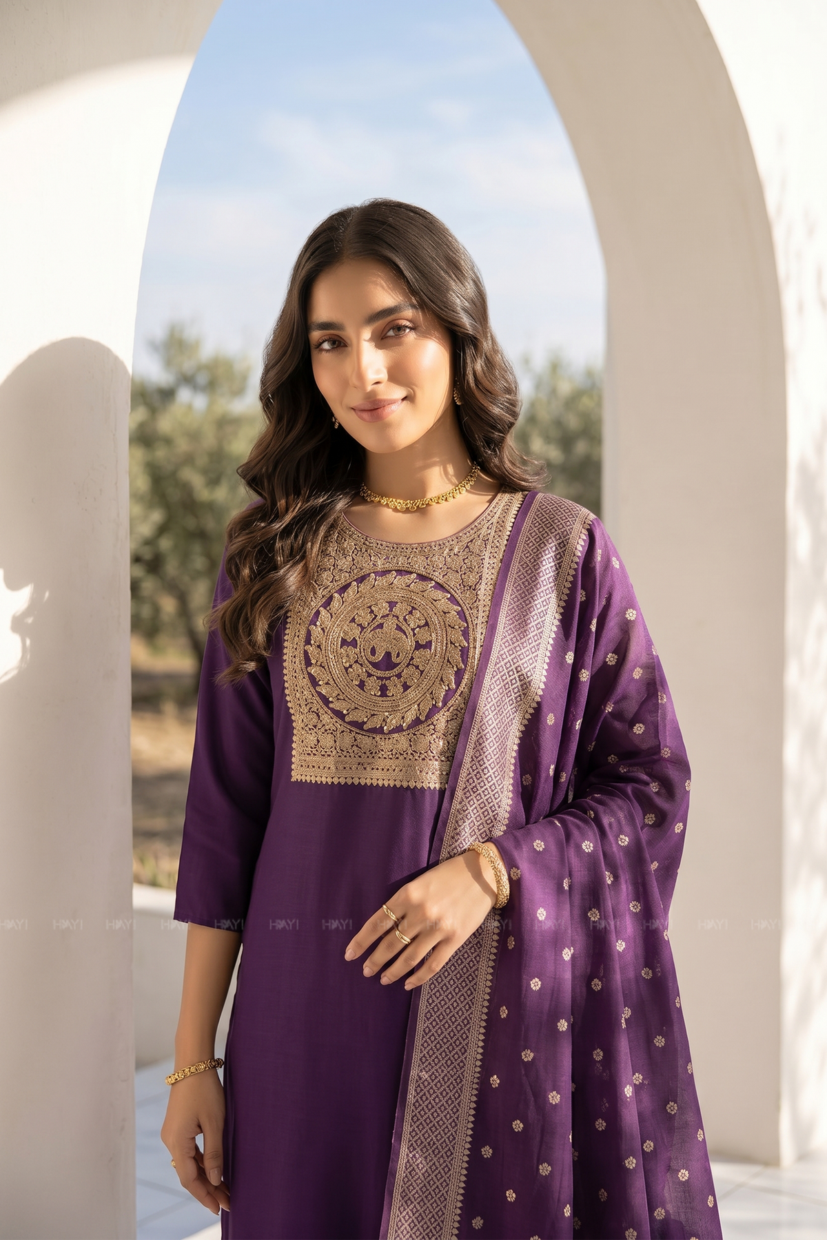 Amethyst Bloom Violet Silk Blend 3-Piece Kurta Set