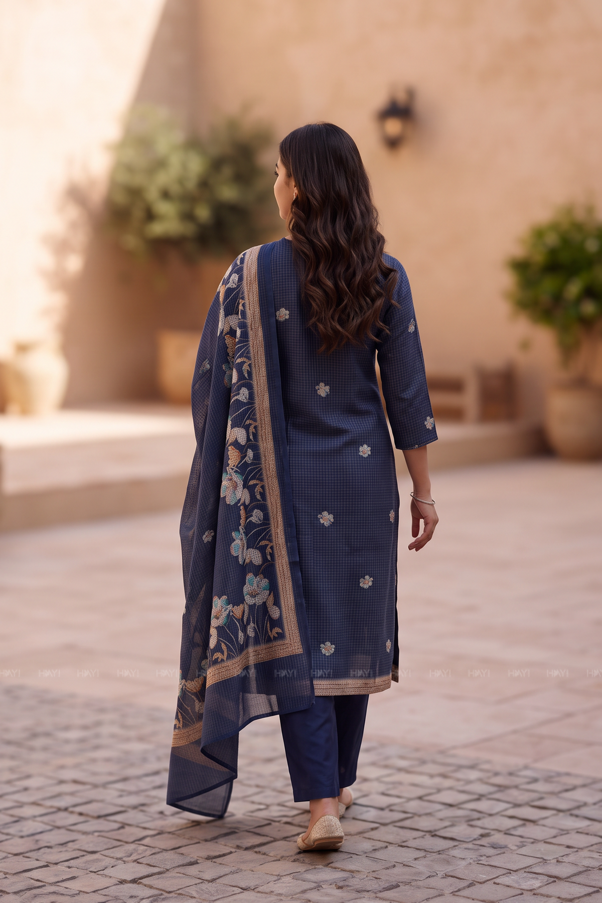 Navy Elegance Navy Silk Blend Printed 3-Piece Kurta Set
