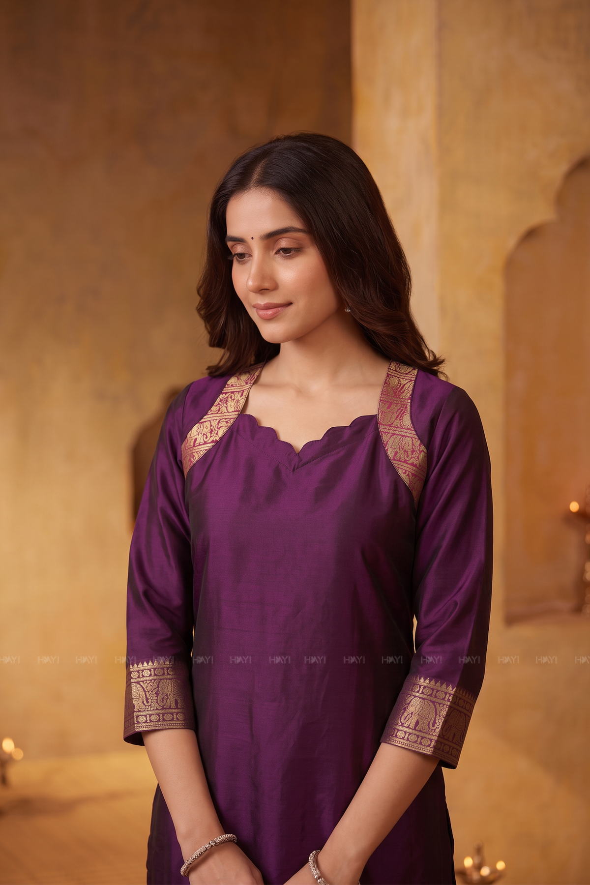Royal Tapestry Purple Silk Blend 3-Piece Woven Kurta Set