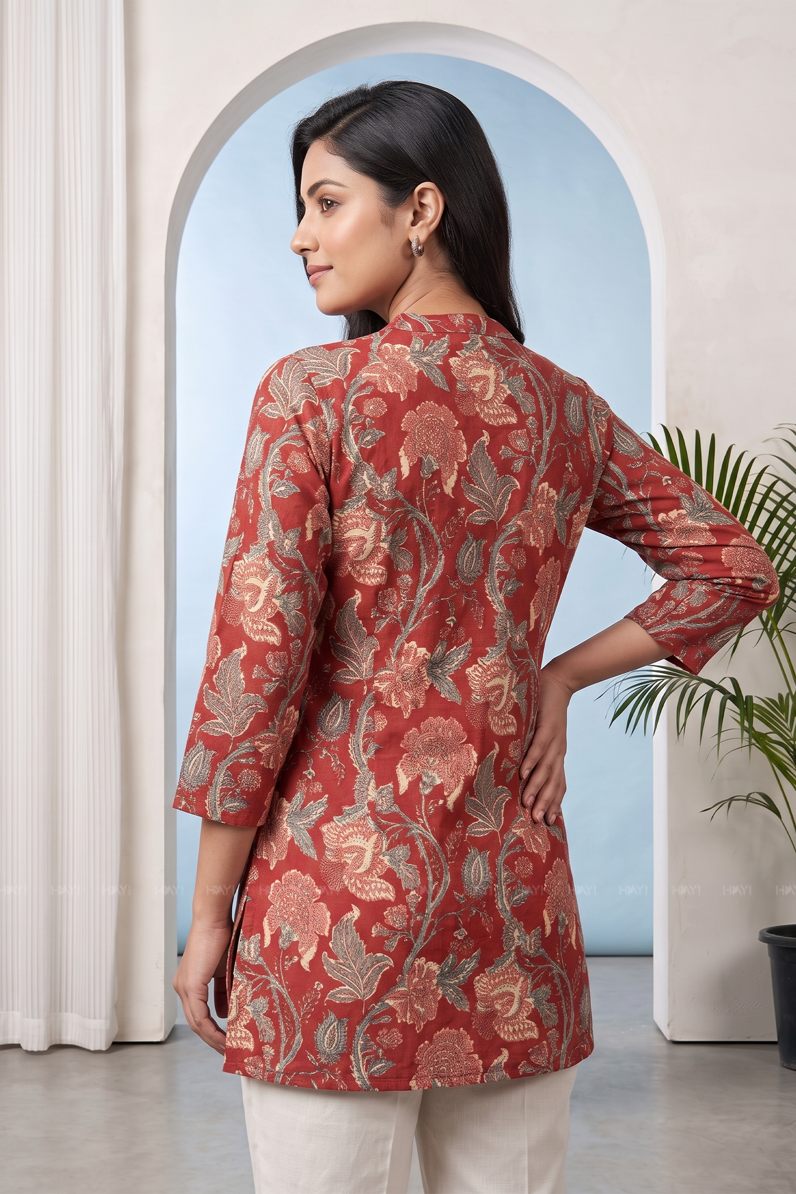 Crimson Flora Printed Short Kurta