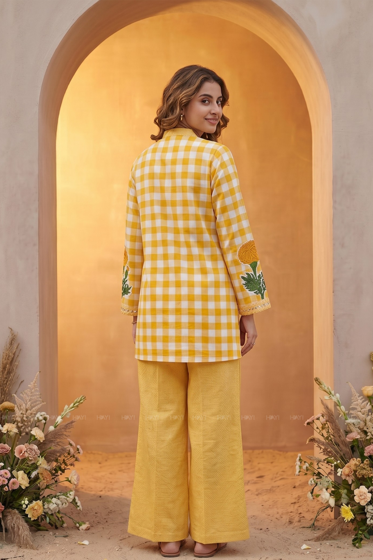 Sunshine Bloom Yellow Cotton Blend Printed Co-ords Set