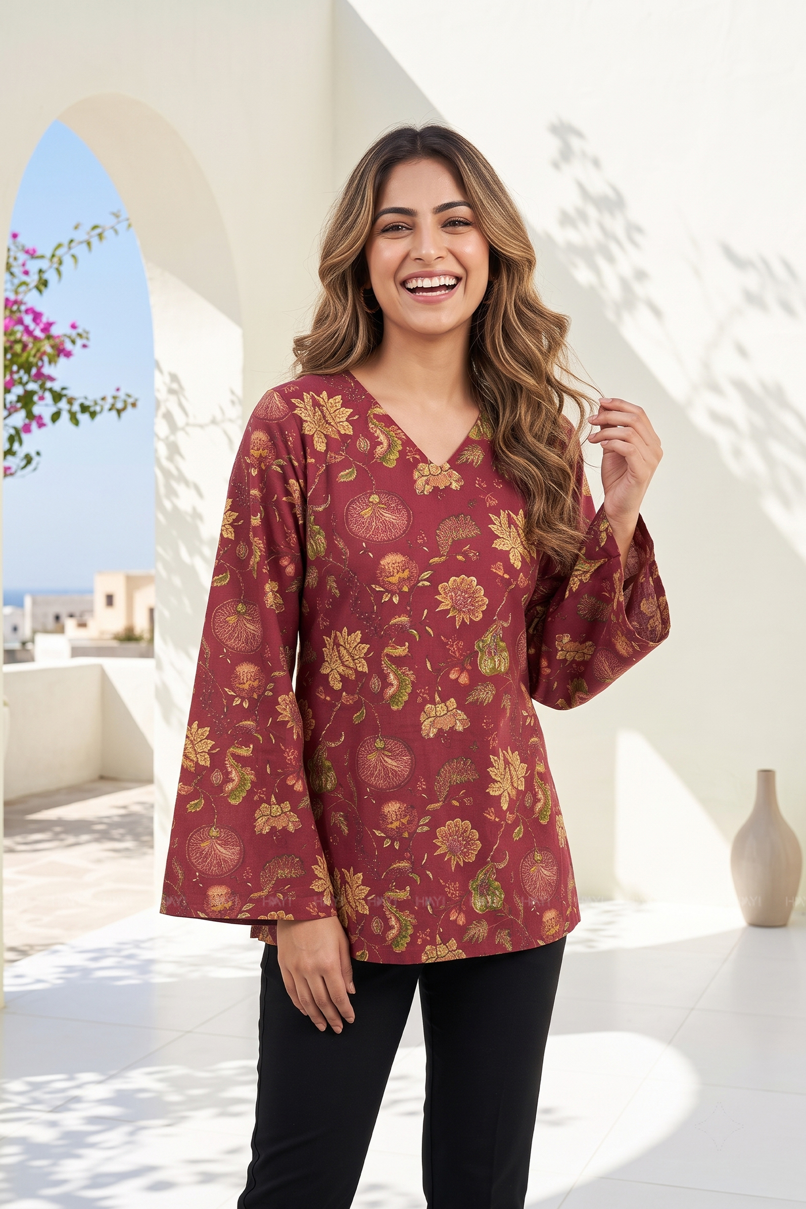 Wine Veil Printed Short Kurta