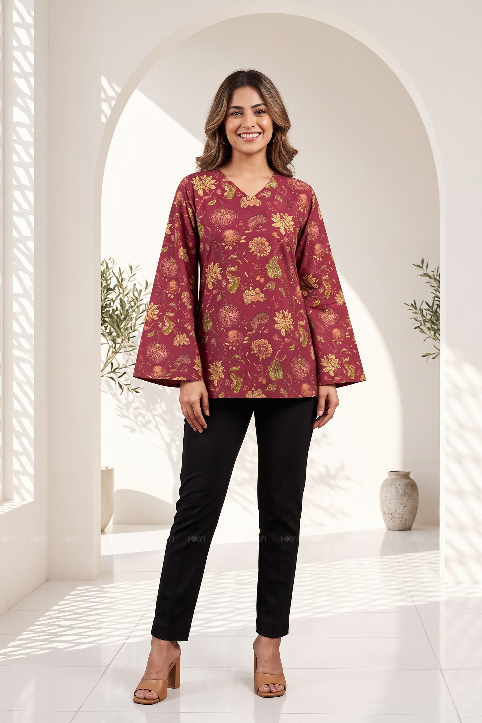 Wine Veil Printed Short Kurta