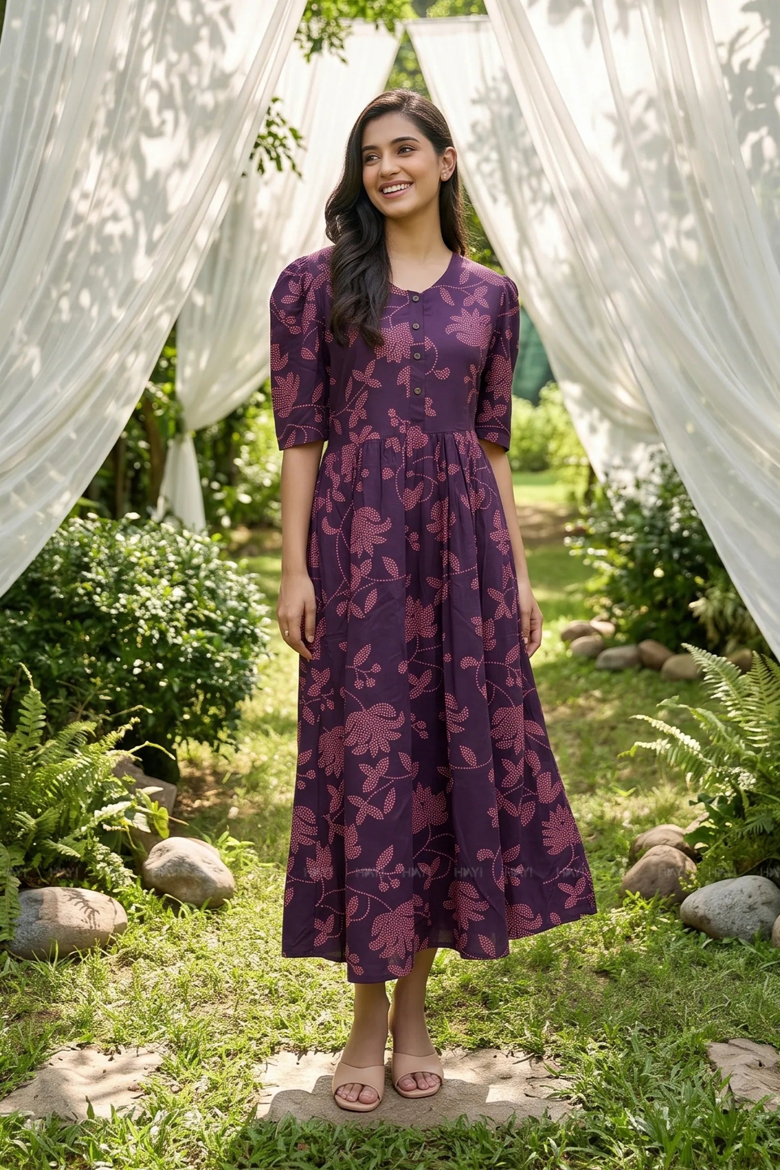 Petal Eclipse Purple Floral Printed Maternity and Feeding Maxi Dress