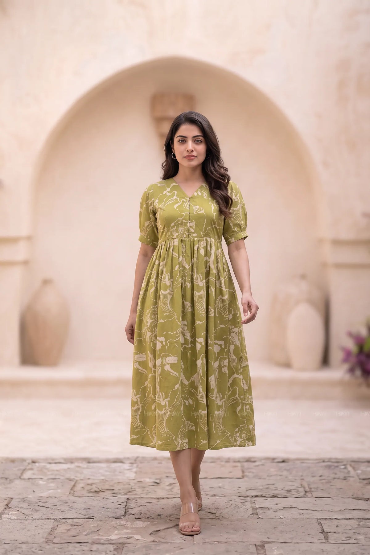 Garden Abstract Green Printed Maternity Maxi Dress