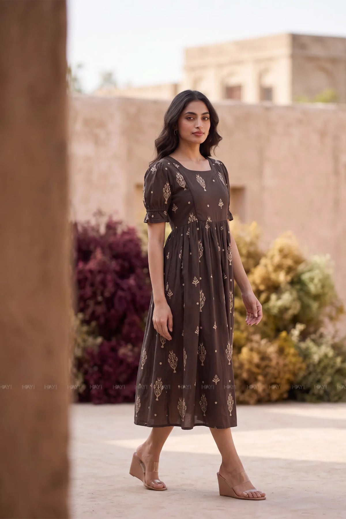 Rustic Bloom Brown Printed Maternity Maxi Dress