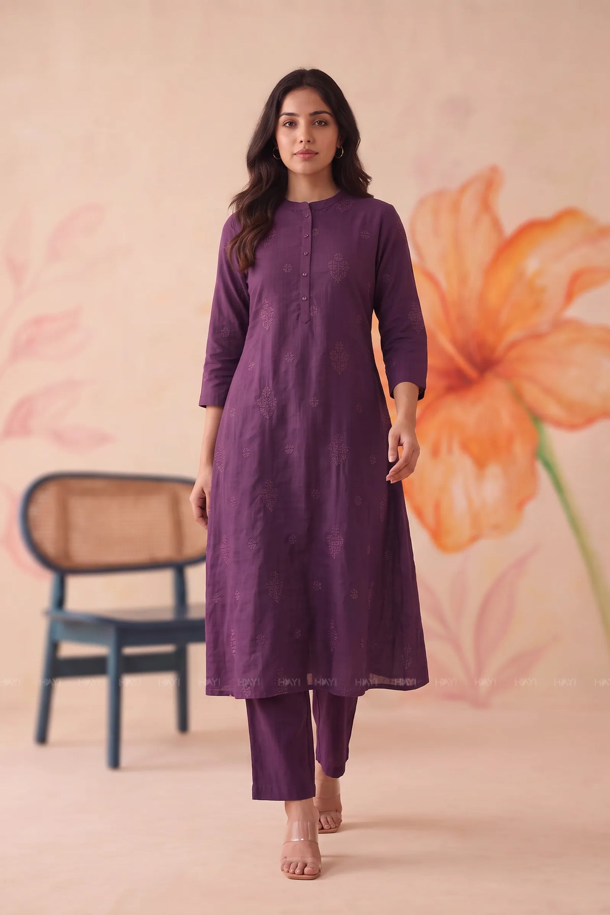 Amethyst Sprigs Purple Embroidered Silk Blend Co-ord Set
