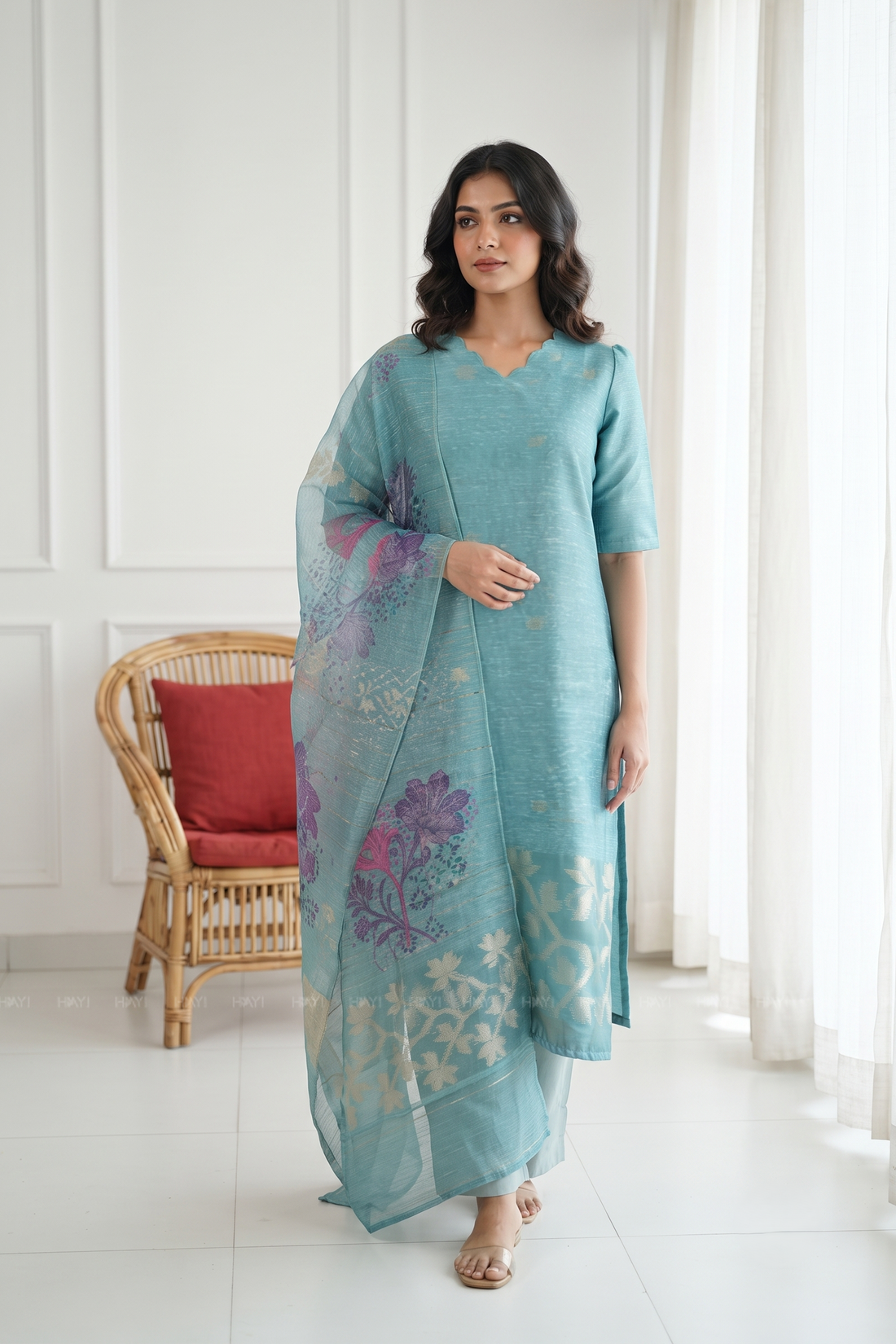 Neerika Printed 3 Piece Organza Slub Kurta Set with Dupatta