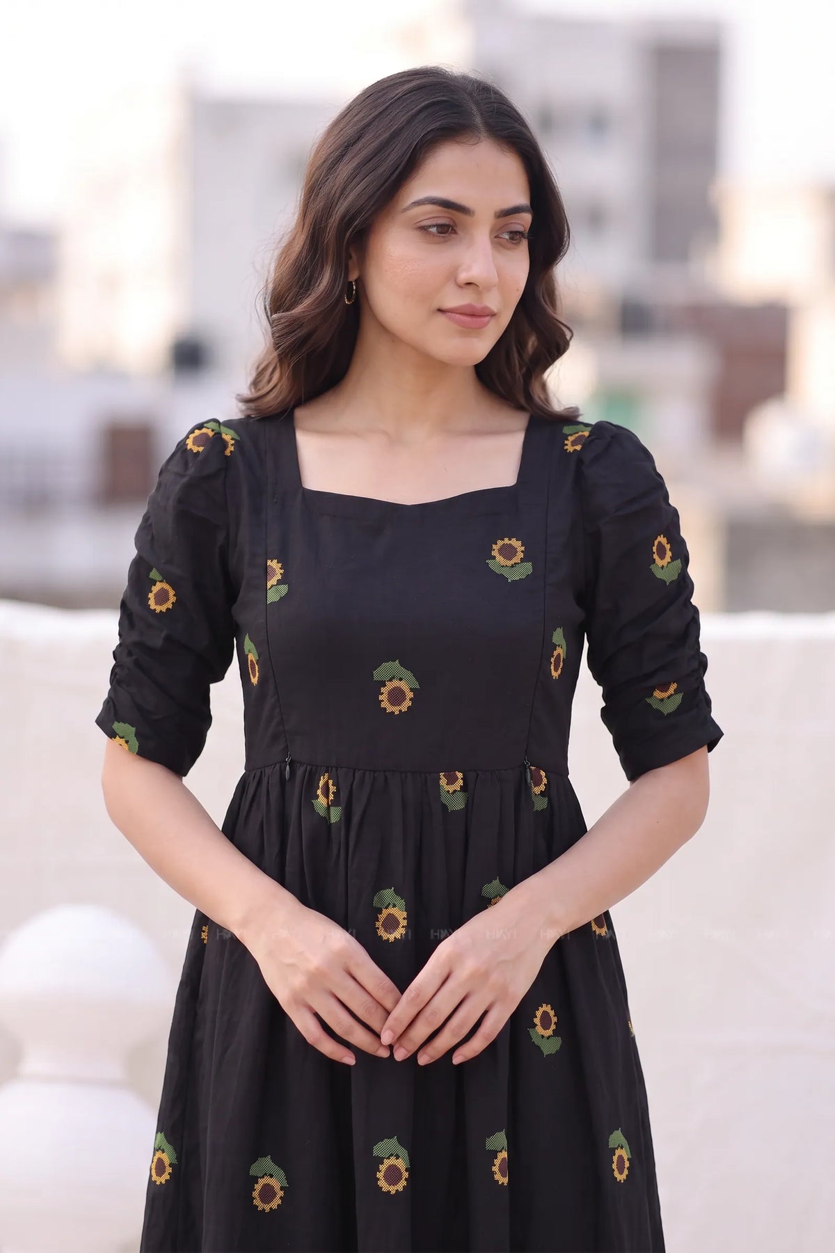 Daisy Dot Black Printed Maternity Maxi Dress with Side Zips
