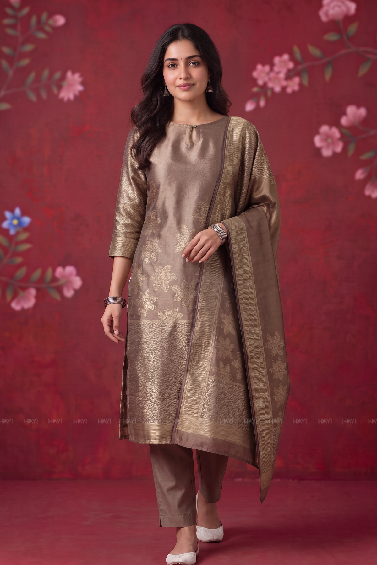 Serena Petals Silk Blend Jacquard 2-Piece Straight Kurta Set