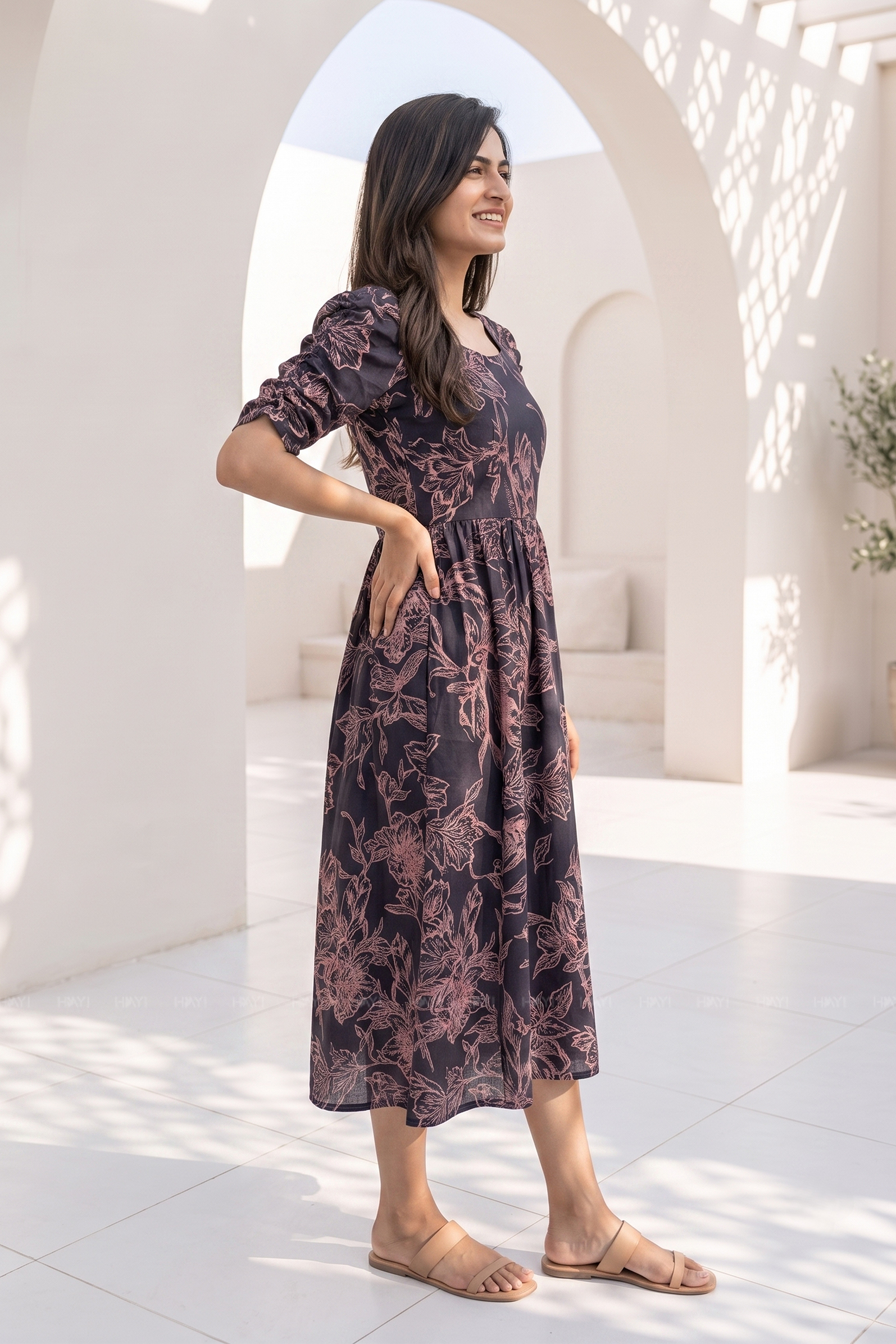 Cocoa Charm Brown Floral Printed Maternity & Feeding Maxi Dress