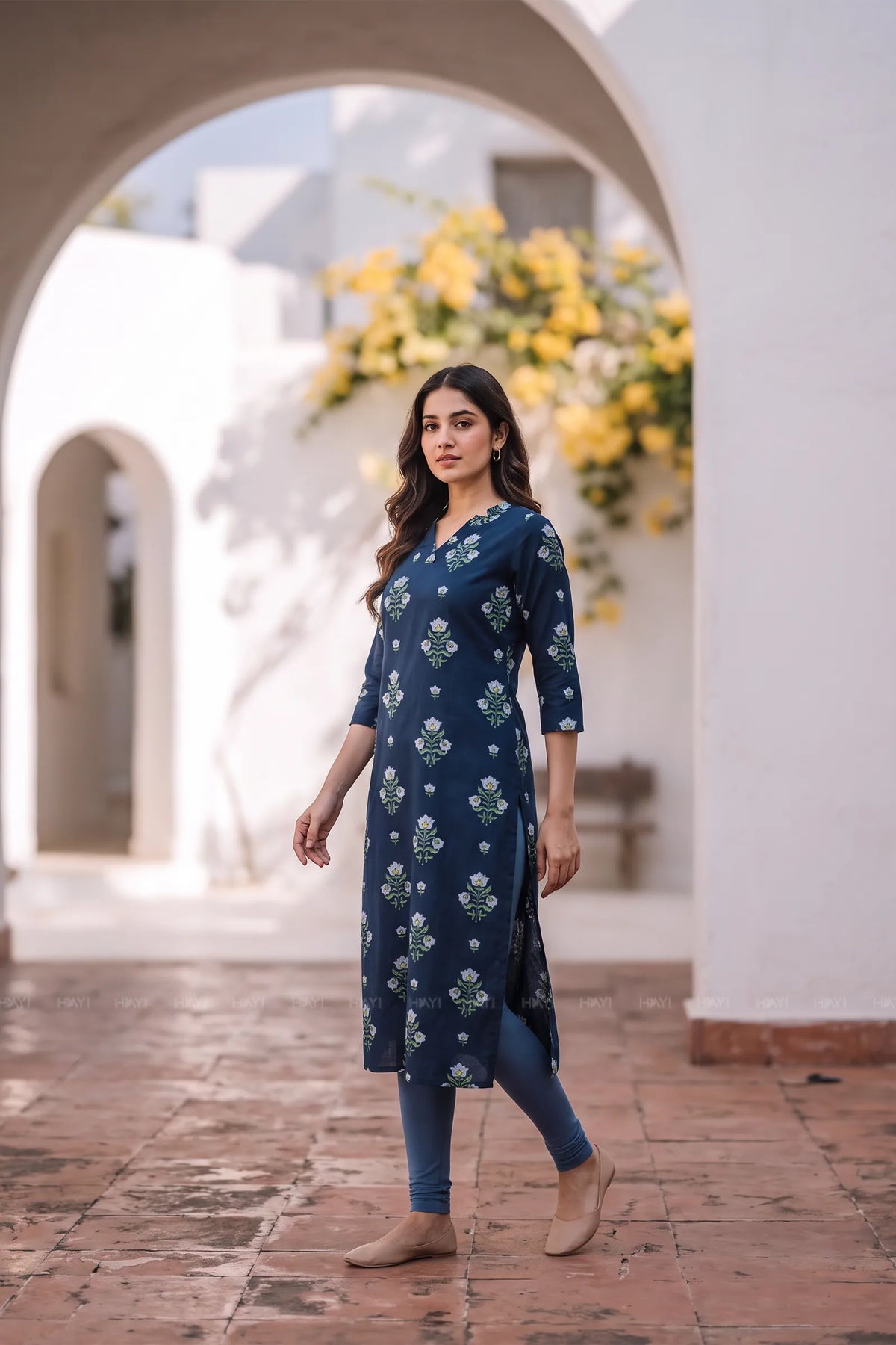 Heritage Bloom Navy Blue Floral Printed Viscose Kurta