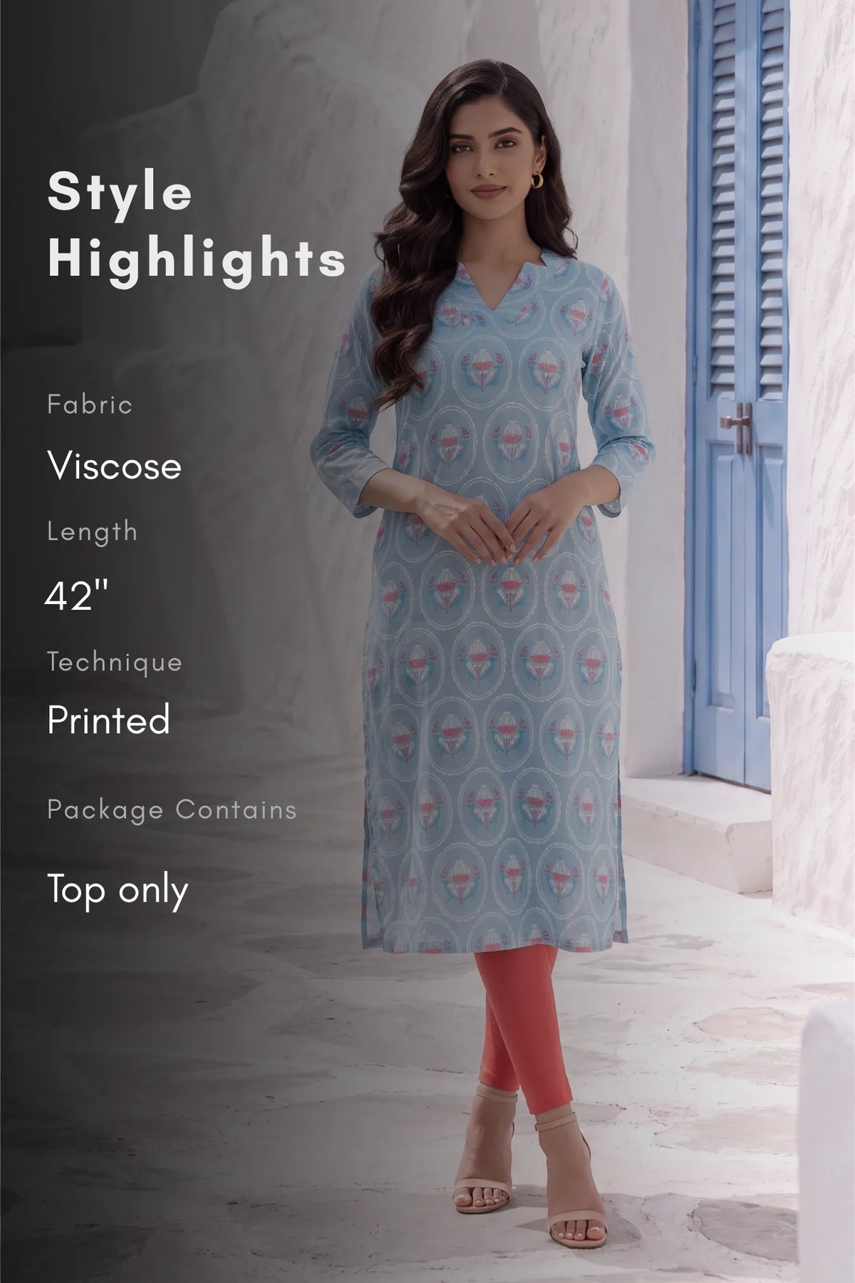 Sky Garden Floral Viscose Kurti Viscose Kurta