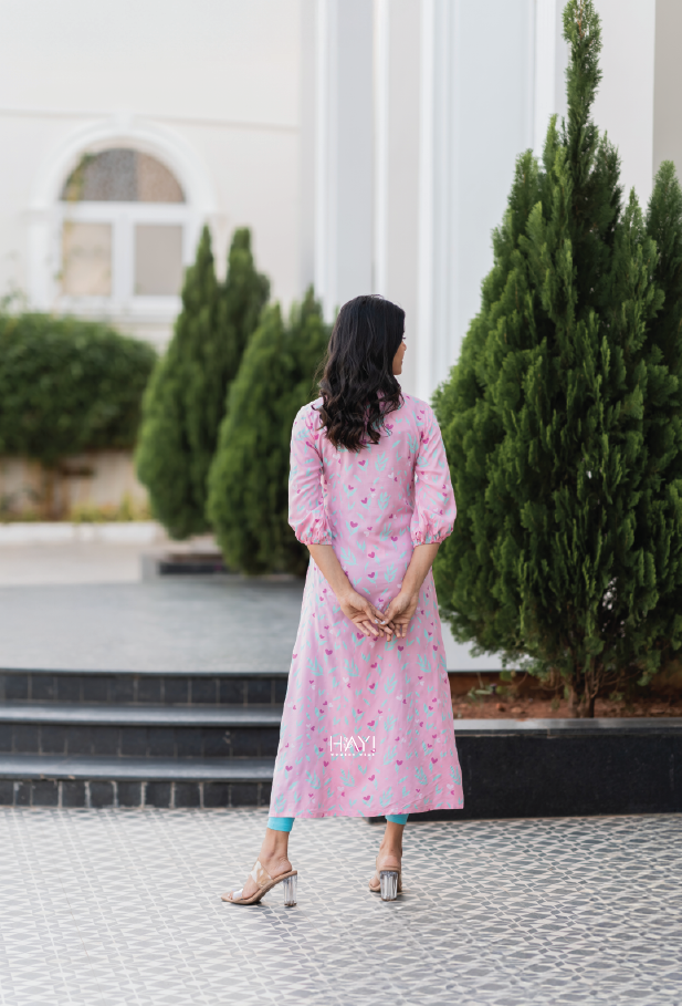 Garden of Hearts Pink Printed Maternity wear and feeding dress