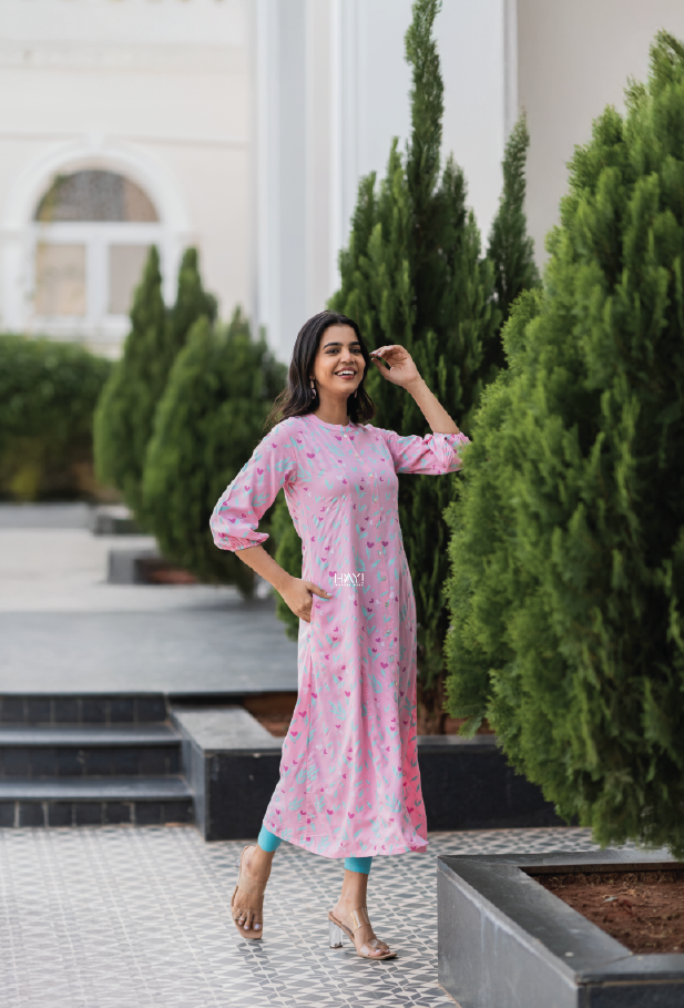 Garden of Hearts Pink Printed Maternity wear and feeding dress