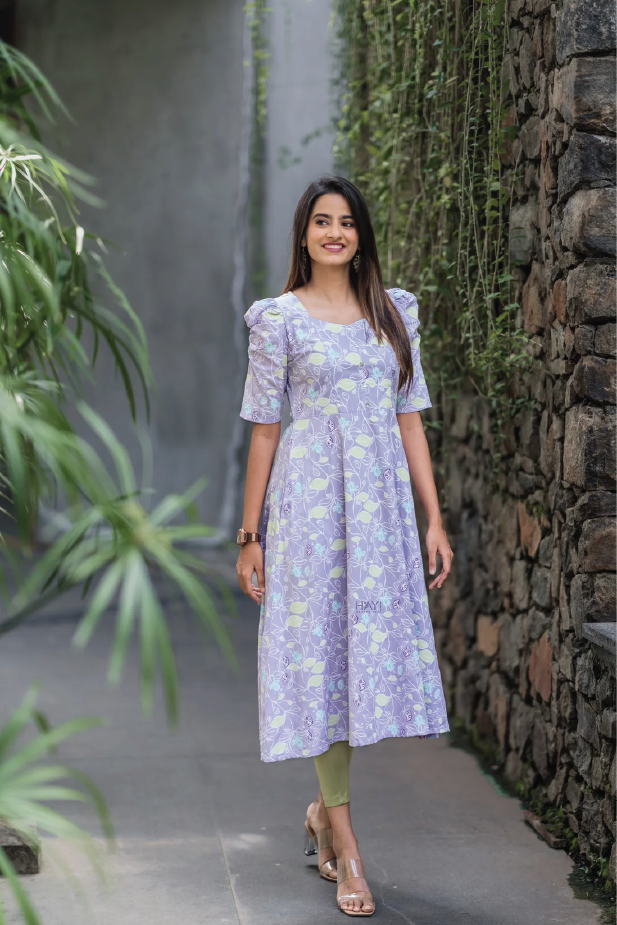 Lavender Lush Printed Viscose Dress