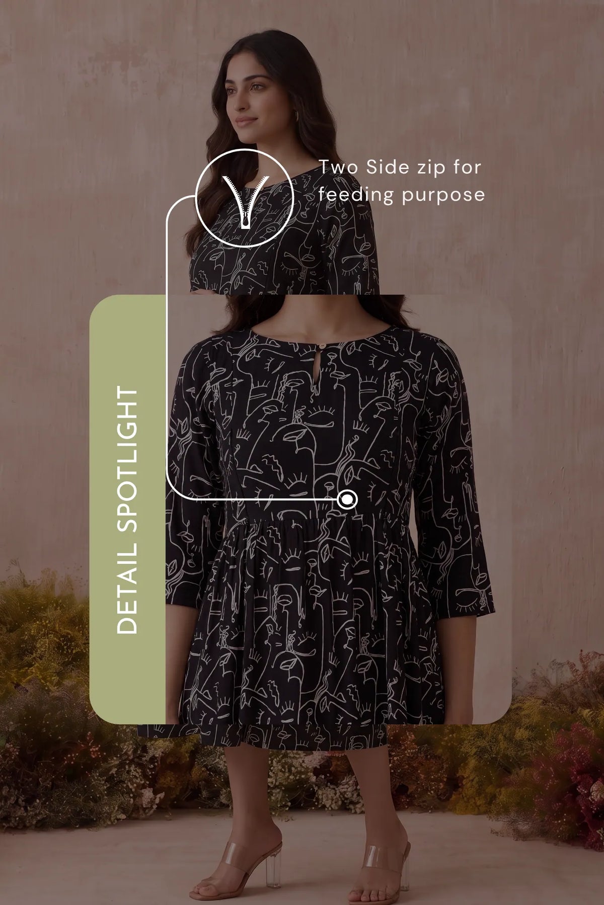Doodle Muse Black Printed Maternity Maxi Dress