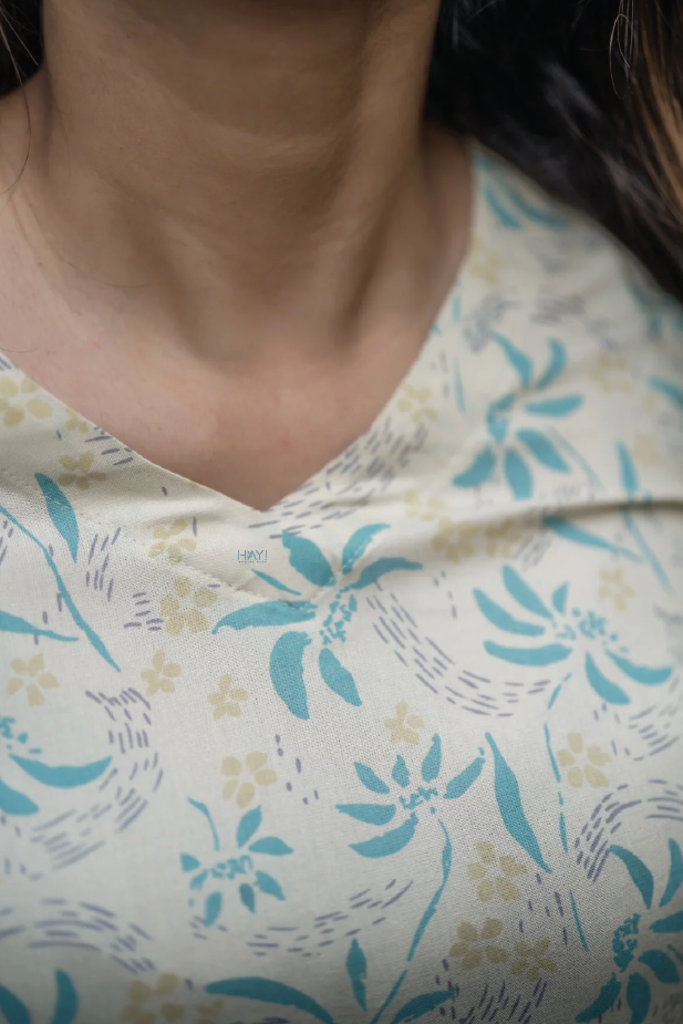 Beige Oak Feather Viscose Printed Kurta
