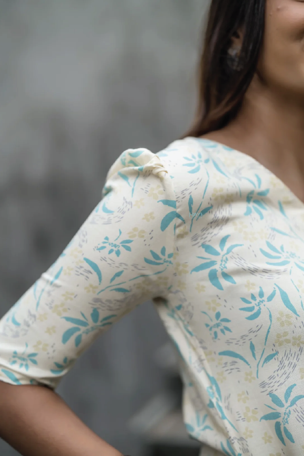Beige Oak Feather Viscose Printed Kurta