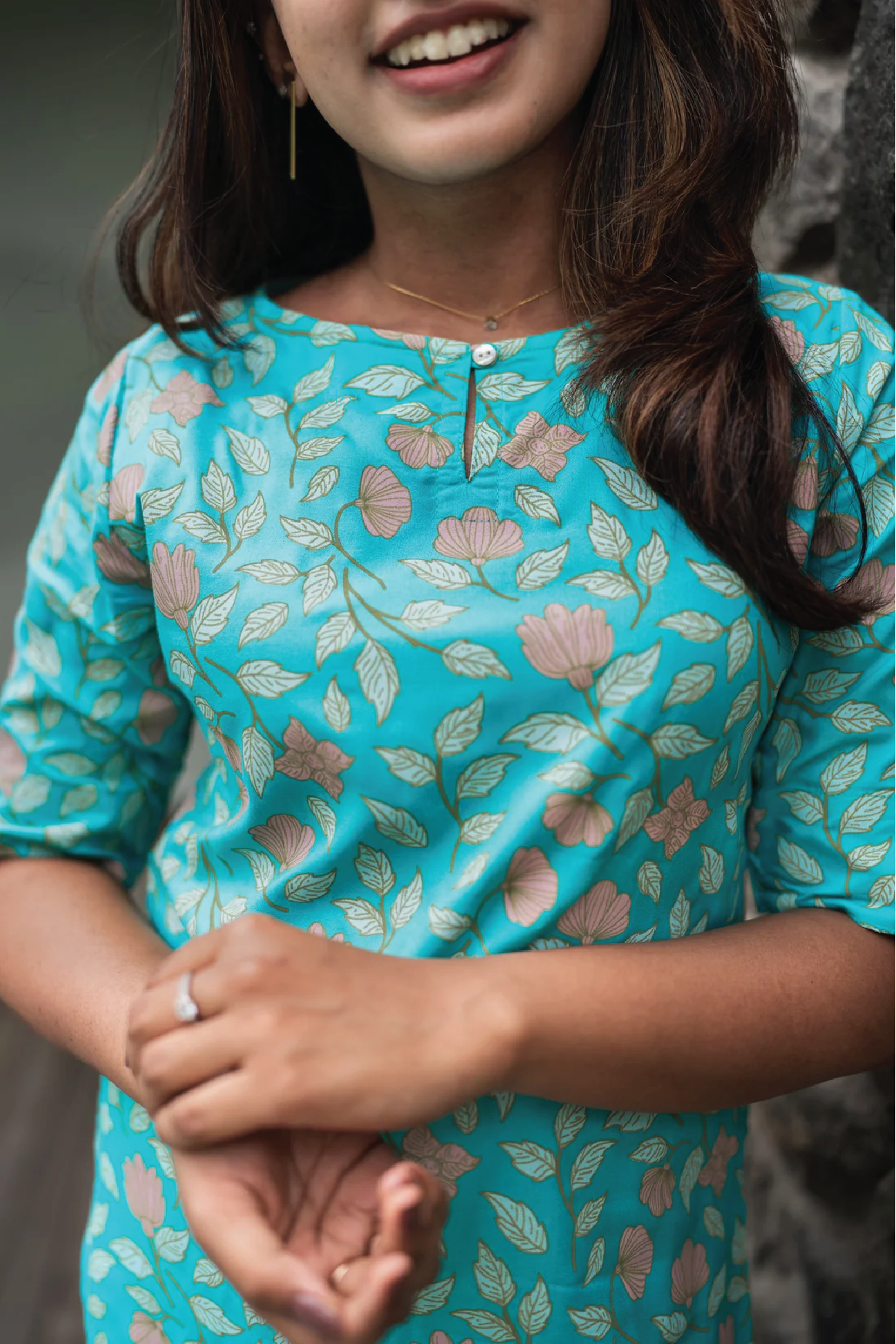 Floral Teal Oasis Breezy Viscose Printed Kurta