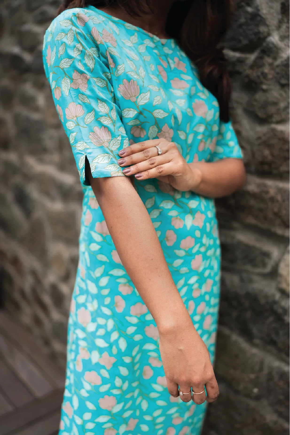 Floral Teal Oasis Breezy Viscose Printed Kurta