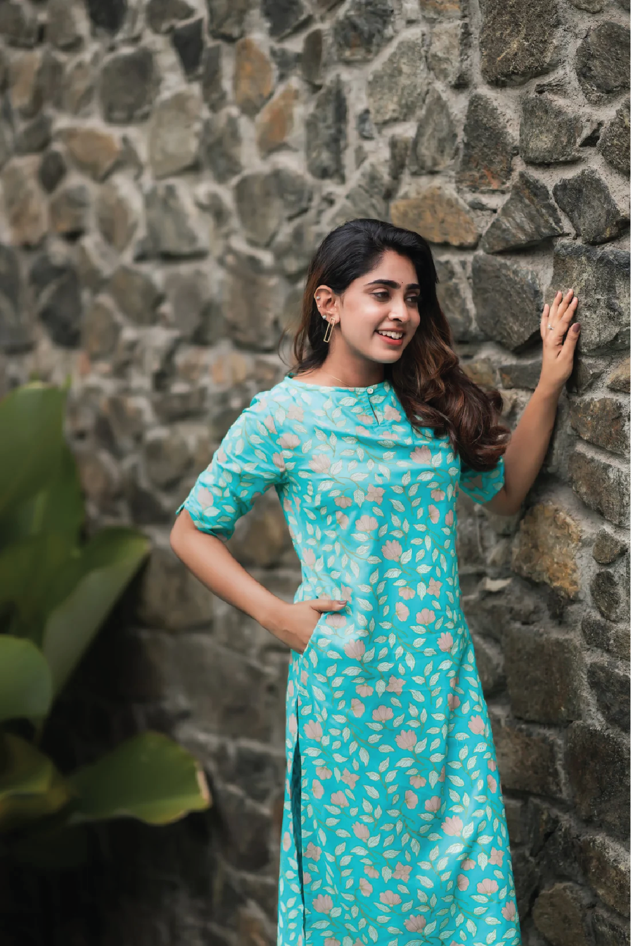 Floral Teal Oasis Breezy Viscose Printed Kurta