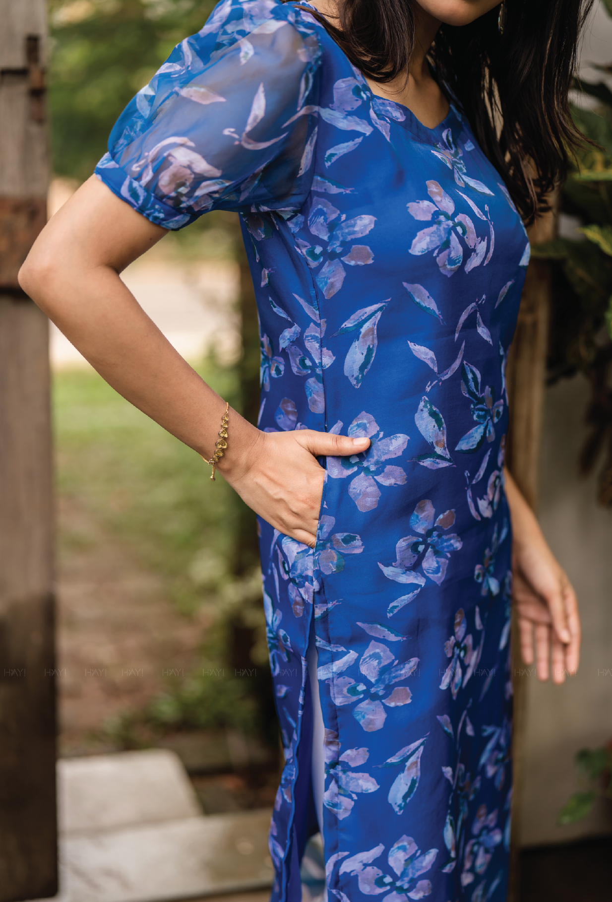 Royal Blue Mystical Flowers Organza Kurta