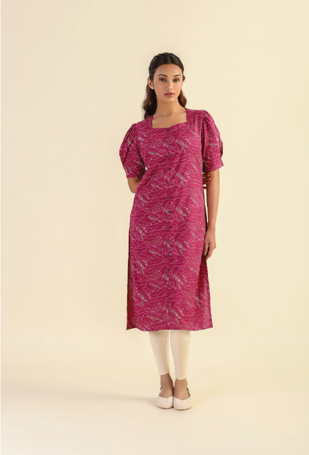 Maroon Dusky Abstract Printed Viscose Kurta
