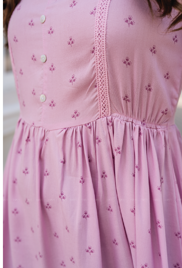 Elegant Pink Cotton Candy Embroider Motif Viscose Dress