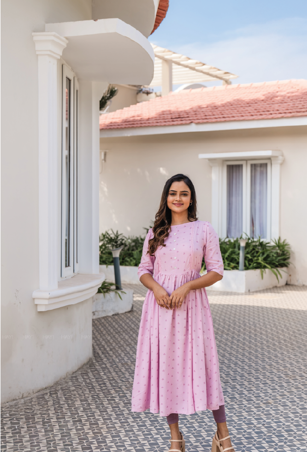 Elegant Pink Cotton Candy Embroider Motif Viscose Dress