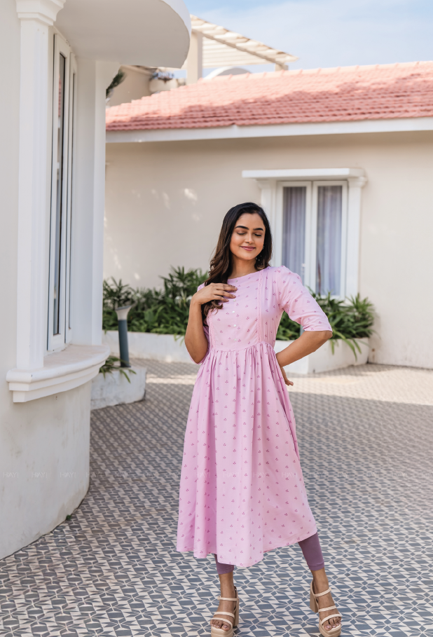 Elegant Pink Cotton Candy Embroider Motif Viscose Dress
