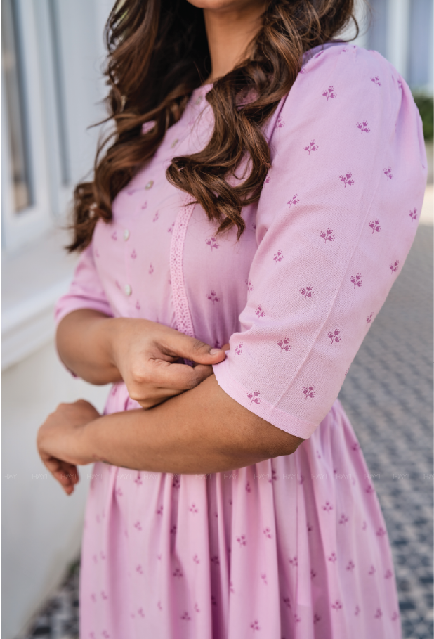 Elegant Pink Cotton Candy Embroider Motif Viscose Dress