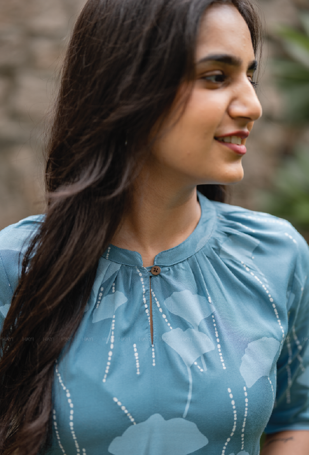 Coral Blue Island Viscose Printed Kurta