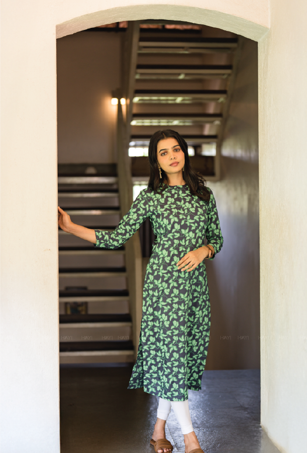 Green Aura Viscose Printed Kurta