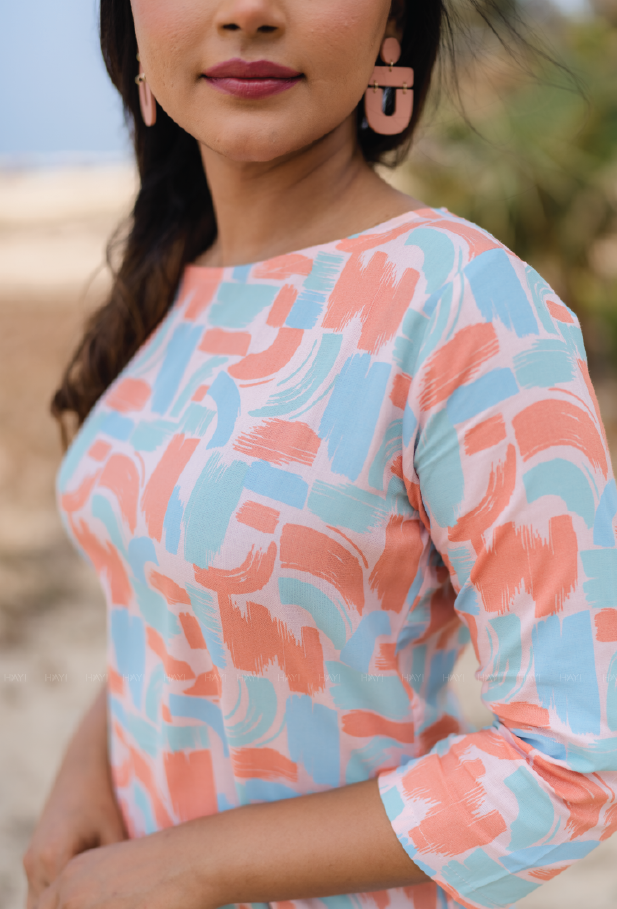 Soft Peach Stokes Printed Viscose Kurta